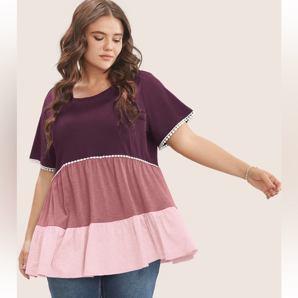BloomChic Plus Size XL Colorblock Contrast Ruffle Tiered T-shirt us14-16 - Picture 3 of 5